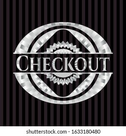 Checkout silvery shiny emblem. Vector Illustration. Mosaic.