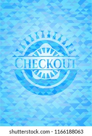 Checkout sky blue emblem with mosaic ecological style background