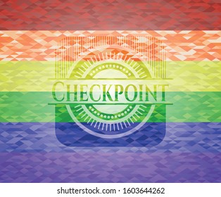 Checkpoint emblem on mosaic background with the colors of the LGBT flag
