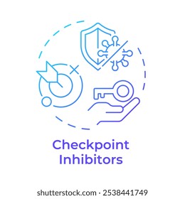 Checkpoint-Hemmer blaues Farbverlauf-Konzept-Symbol. Immuntherapie. Krebsbehandlung. Immunsystem. Runde Liniendarstellung. Abstrakte Idee. Grafikdesign. Einfach in Artikel zu verwenden