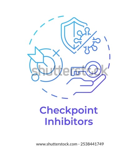 Checkpoint inhibitors blue gradient concept icon. Immunotherapy type. Cancer treatment. Immune system. Round shape line illustration. Abstract idea. Graphic design. Easy to use in article