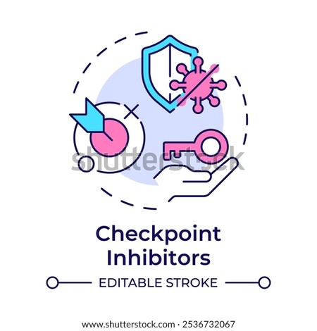 Checkpoint inhibitors multi color concept icon. Immunotherapy type. Cancer treatment. Immune system. Round shape line illustration. Abstract idea. Graphic design. Easy to use in article