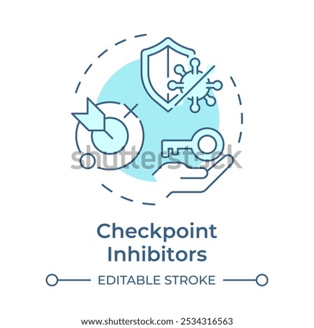 Checkpoint inhibitors soft blue concept icon. Immunotherapy type. Cancer treatment. Immune system. Round shape line illustration. Abstract idea. Graphic design. Easy to use in article