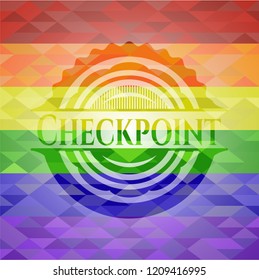 Checkpoint on mosaic background with the colors of the LGBT flag