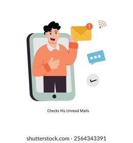 Checks His Unread Mails concept vector illustration. Business Collaboration isolated on white Background.