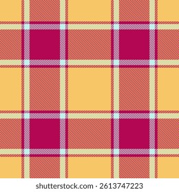 Checks pattern background tartan, bed texture fabric plaid. Expressive check seamless textile vector in pink and amber colors palette.