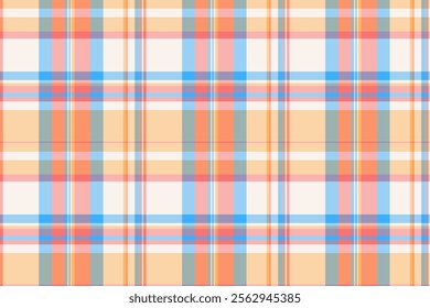 Checks plaid fabric pattern, furry texture textile background. New tartan vector seamless check in pastel and orange colors palette.