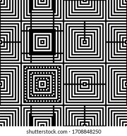 Schecks, Quadrate, Linien, Striche, Kurven nahtlose Muster. Geometrisches ethnisches Ornament. Stammeshintergrund. Folkloremotiv. Flickenteppich-Tapete. Abstrakte Bilder. Ethnischer Stoffdruck. Vektorillustration