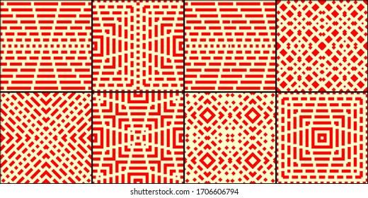 Checks, squares, rectangles, strokes, crosses patterns. Seamless  vectors collection. Geometrical ethnic ornaments set. Tribal backgrounds kit. Folk prints. Patchwork motif. Abstract images. 