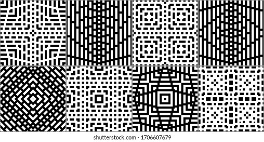 Checks, squares, rectangles, strokes, crosses patterns. Seamless  vectors collection. Geometrical ethnic ornaments set. Tribal backgrounds kit. Folk prints. Patchwork motif. Abstract images. 