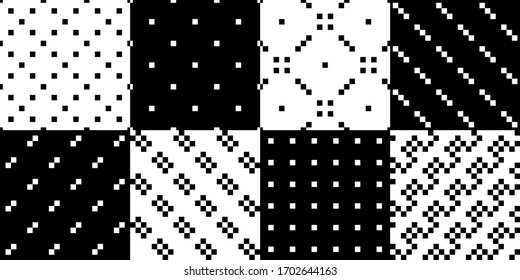Checks, squares seamless patterns collection. Geometrical ethnic ornaments set. Folk prints. Tribal wallpapers kit. Geometric backgrounds. Retro motif. Abstract images. Tribe designs. Vectors bundle.