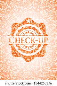 Check-up abstract orange mosaic emblem with background
