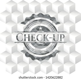 Check-up grey emblem with cube white background