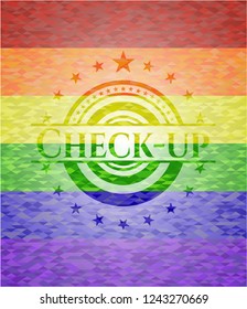 Check-up on mosaic background with the colors of the LGBT flag