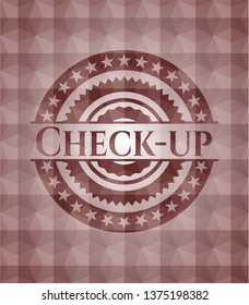 Check-up red seamless emblem with geometric background.