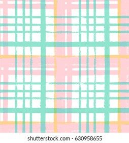 Checkwork trendy seamless vector pattern. Can be used for a chequered tablecloth or vintage dress or skirt. Checkered pink and turquoise textile design. Trendy summer abstract ornament.