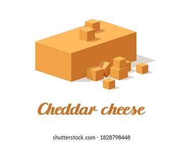 Cheddar Cheese. Realistic Cheese On White Background. Vector Illustration