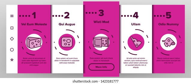 Cheddar Cheese Vector Onboarding Mobile App Page Screen. Cheddar Piece, Milk Products. Snack, Food. Dairy Ingredients. Isolated Cooking Signs. Eco, Natural Illustrations