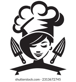 Chef cocinero cabeza mujer de la silueta de ilustración vectorial