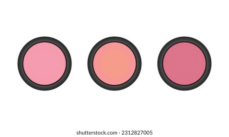 Cheek blush mockup, close up look at makeup product in 3d illustration isolated on white background. Face powder or eye shadows in black box.