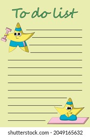 Cheek To do list with cute cartoon sport Star