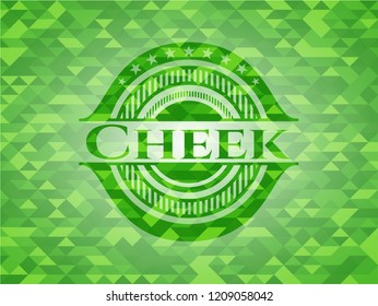 Cheek green emblem. Mosaic background