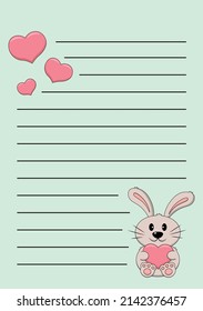 Cheek list with Cute cartoon Rabbit and Heart