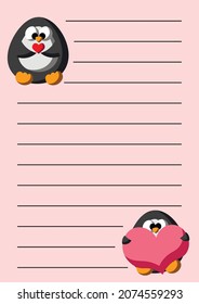 Cheek list planner with cute cartoon Penguin wiht heart