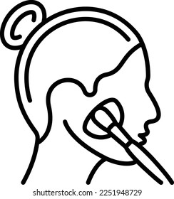 Maquillaje de mejilla con el concepto de pincel del aplicador, diseño de icono de línea de vector de bronce y rubor, símbolo de belleza y cuidado personal, signo de dermatología cosmética, ilustración de material estético corporal