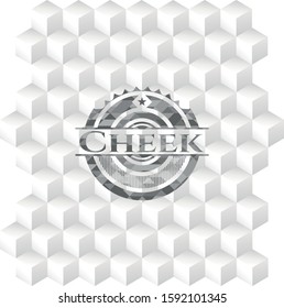 Cheek realistic grey emblem with cube white background