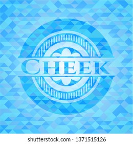 Cheek sky blue emblem with triangle mosaic background