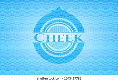 Cheek sky blue water wave style emblem.