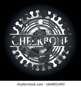 Cheekbone grey camouflaged emblem. Vector Illustration.