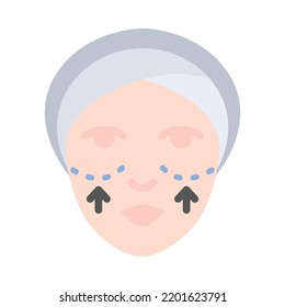 Cheekbone surgery flat design.  Cosmetic surgery on face with dotted lines. For plastic surgery clinic, medical and beauty publications. Vector Illustration.
