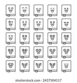 cheeky book emoticons set vector illustration
