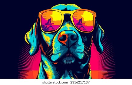 Ein freudlicher Hund mit trendigen Tönen im Stil lebendiger und verspielter Pop-Art