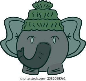 Cheeky Elephant in a Green Hat. Adorable Vector Illustration for Kids