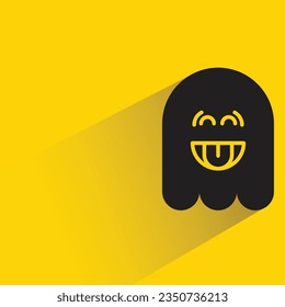 cheeky face ghost emoji with shadow on yellow background