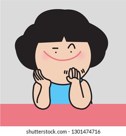 Cheeky Flirty Girl Happily Waving Hand To Someone Concept Card Character illustration