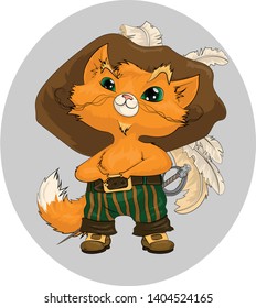 cheeky ginger cat in boots, stands and clings to belt