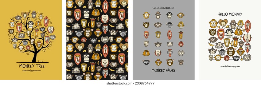 Cheeky Monkeys: Funny Monkey Faces Vector Illustration Set