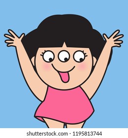 Cheeky Playful Girl With Her Tree Eyes Showing Her Happiness Of Staying Weird And Unique Concept Card Character illustration