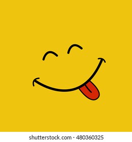 Cheeky smiley face on yellow background , vector illustration