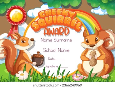 Cheeky squirrel certificate template illustration
