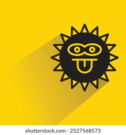 Emoji de sol descarado con sombra sobre fondo amarillo