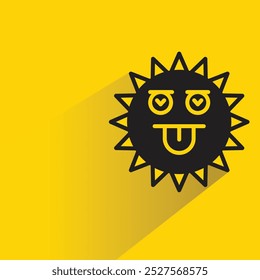 Emoji de sol descarado con sombra sobre fondo amarillo