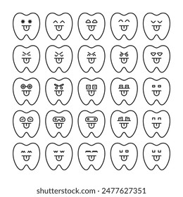 cheeky tooth emoticons set vector illustration