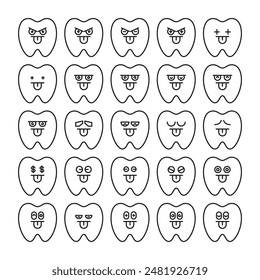 cheeky tooth emoticons set vector illustration