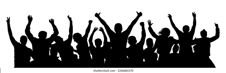 Cheer Crowd People, Thumb Up. Silhouette Party Celebrating. Applause People Hands Up. Stand Alone, Separate  Group Of People. Vector Illustration