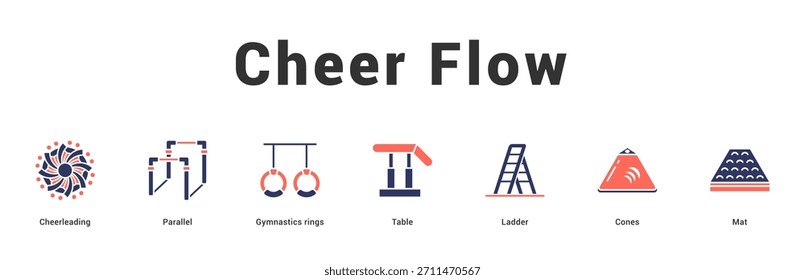 Cheer Flow Ilustración de Anuncio de Web moderno y limpio con íconos temáticos para la comunicación visual